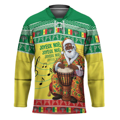 Senegal Christmas Hockey Jersey Black Santa Playing Djembe Drum