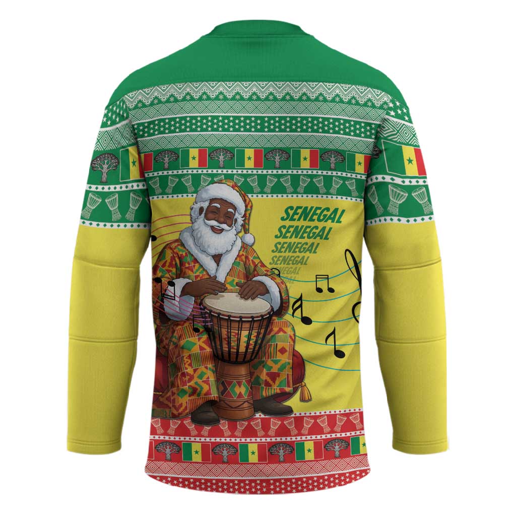 Senegal Christmas Hockey Jersey Black Santa Playing Djembe Drum