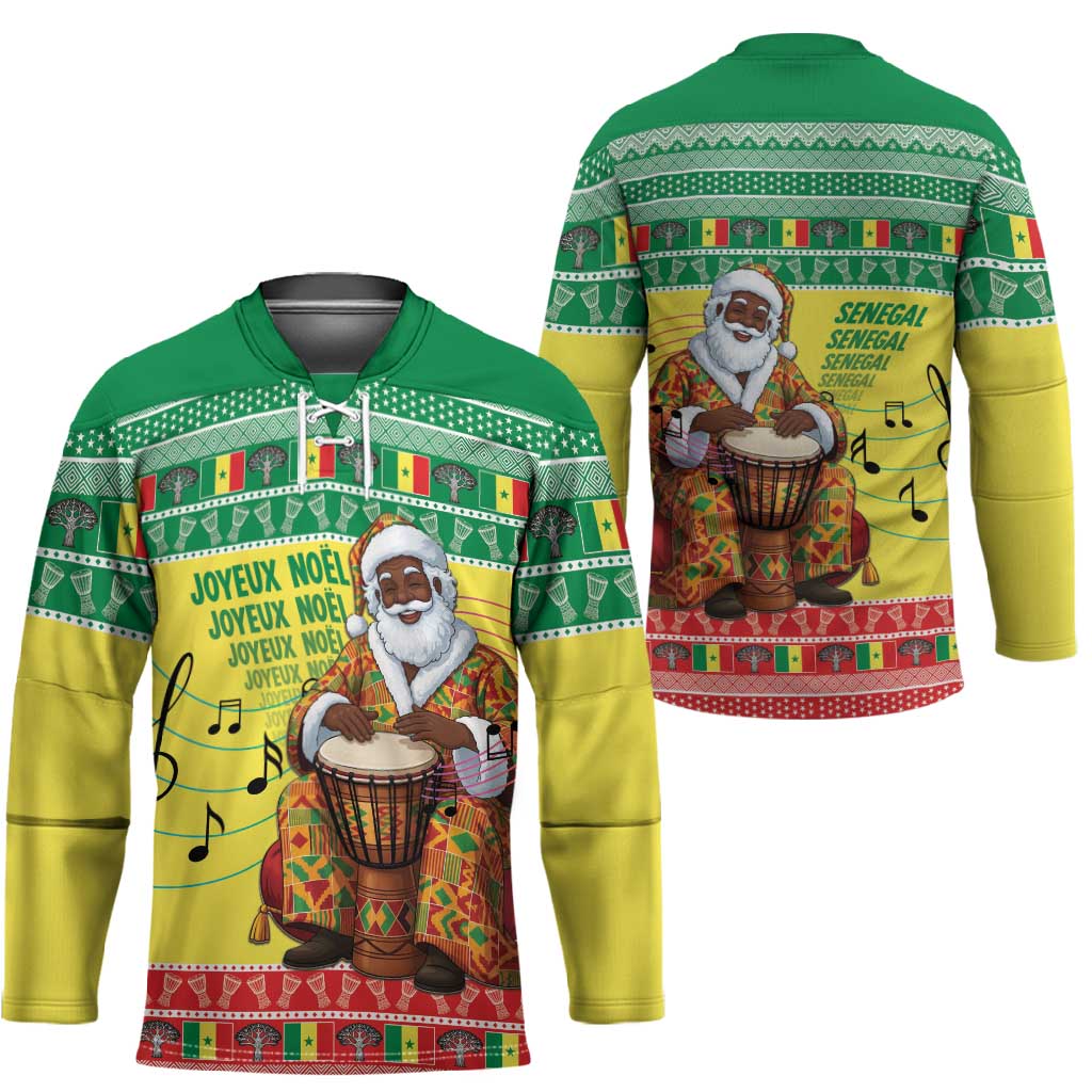 Senegal Christmas Hockey Jersey Black Santa Playing Djembe Drum