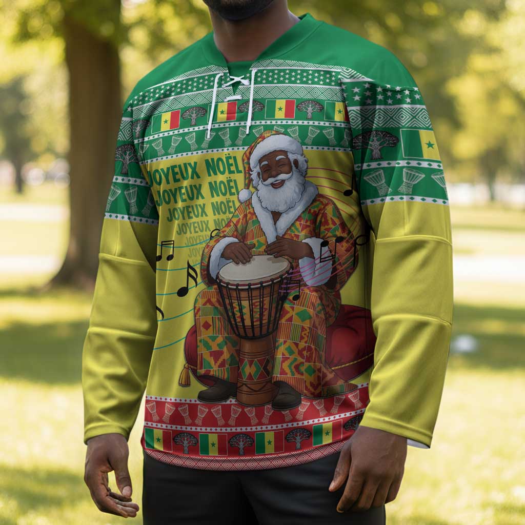 Senegal Christmas Hockey Jersey Black Santa Playing Djembe Drum