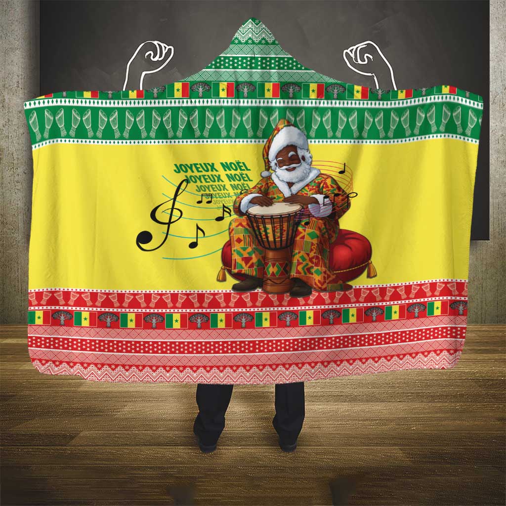 Afro Chirstmas in Senegal Hooded Blanket Black Santa Playing Djembe Drum - African Pride