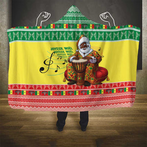 Afro Chirstmas in Senegal Hooded Blanket Black Santa Playing Djembe Drum - African Pride