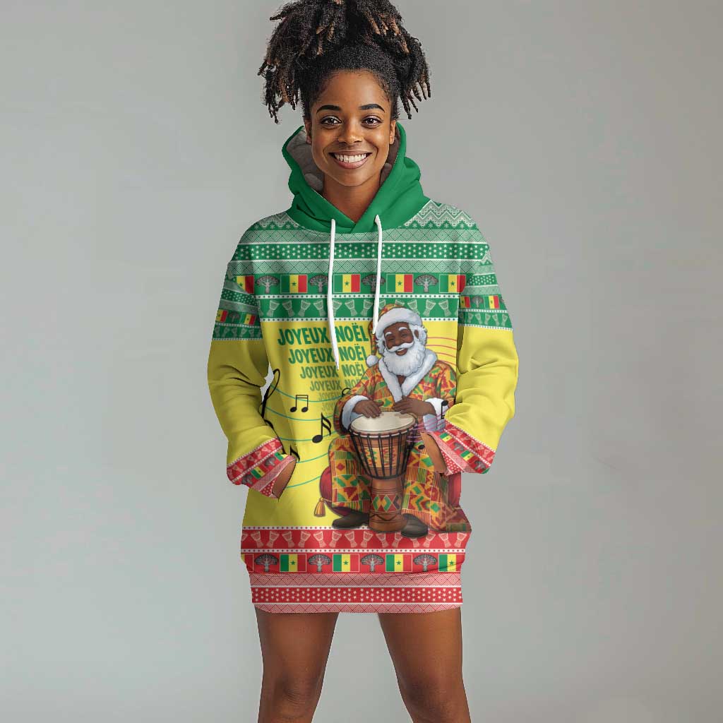Afro Chirstmas in Senegal Hoodie Dress Black Santa Playing Djembe Drum - African Pride