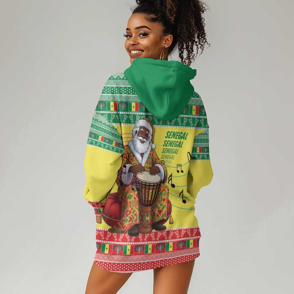 Afro Chirstmas in Senegal Hoodie Dress Black Santa Playing Djembe Drum - African Pride