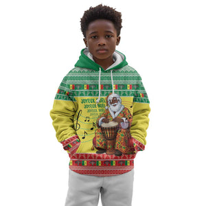 Afro Chirstmas in Senegal Kid Hoodie Black Santa Playing Djembe Drum - African Pride