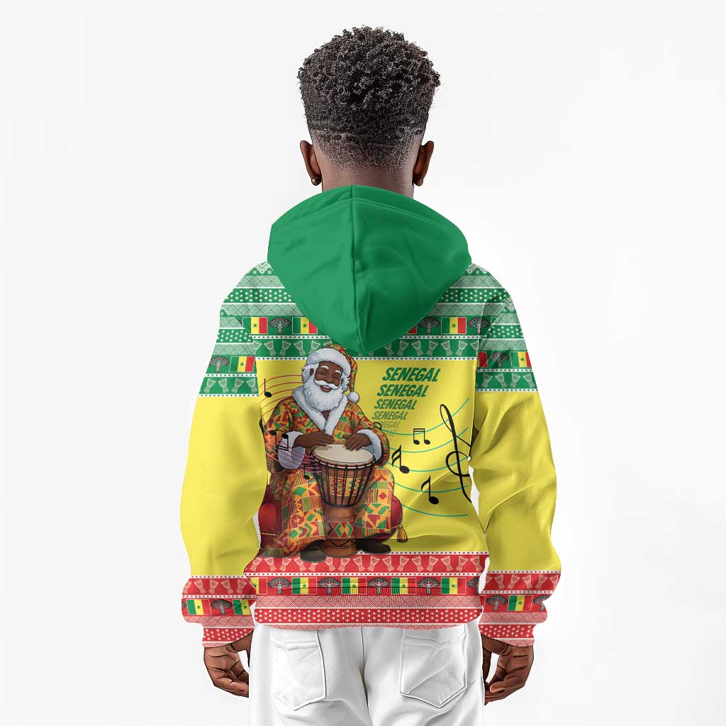 Afro Chirstmas in Senegal Kid Hoodie Black Santa Playing Djembe Drum - African Pride
