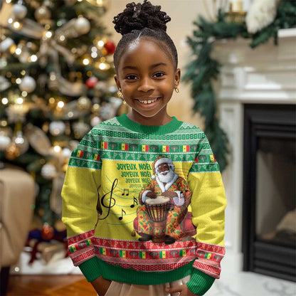 Afro Chirstmas in Senegal Kid Ugly Christmas Sweater Black Santa Playing Djembe Drum - African Pride