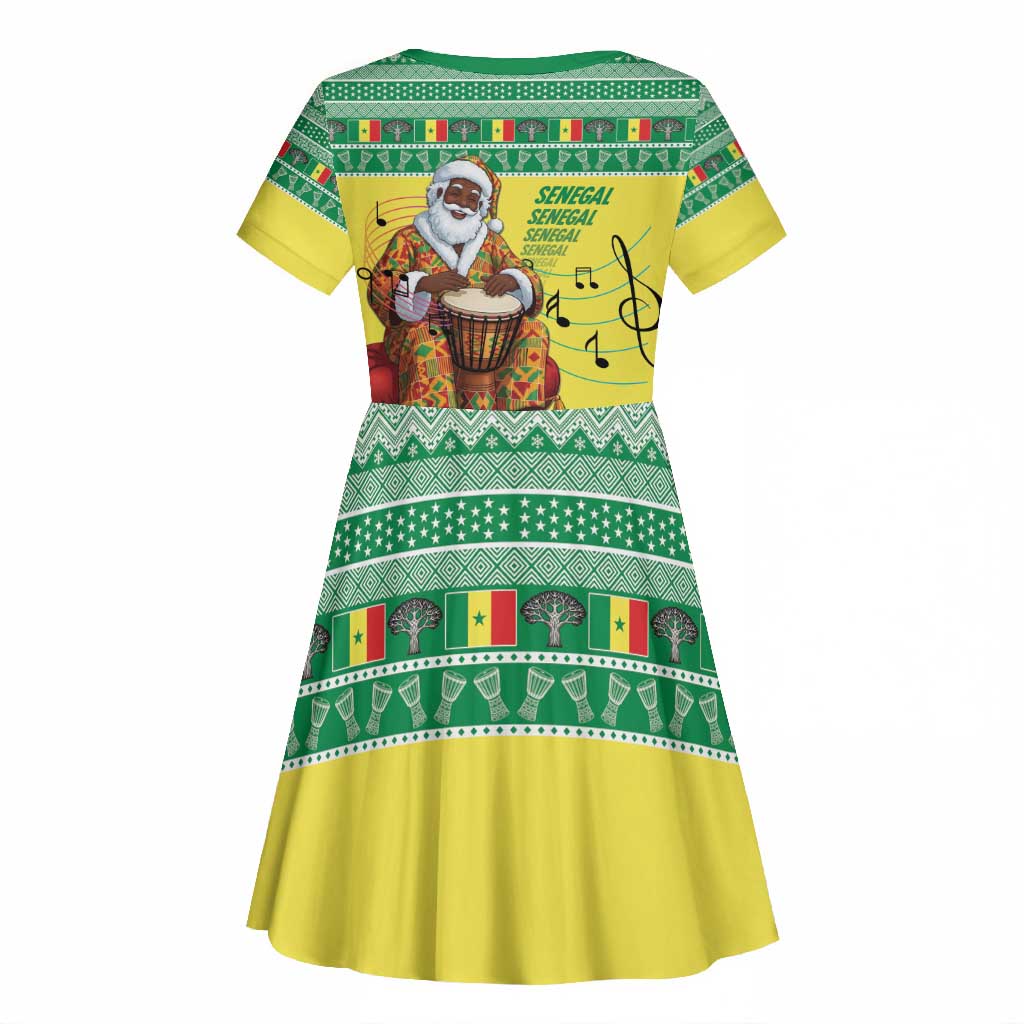 Afro Chirstmas in Senegal Kid Short Sleeve Dress Black Santa Playing Djembe Drum - African Pride