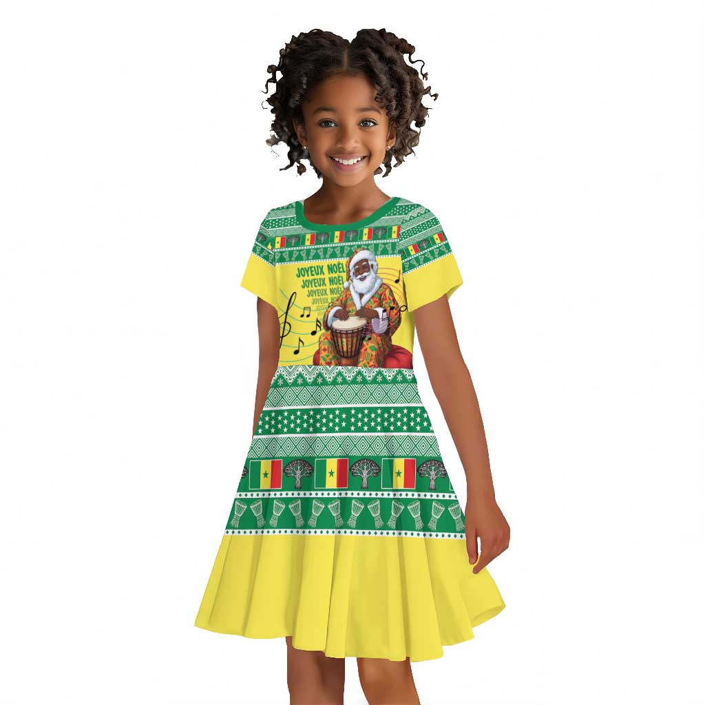 Afro Chirstmas in Senegal Kid Short Sleeve Dress Black Santa Playing Djembe Drum - African Pride
