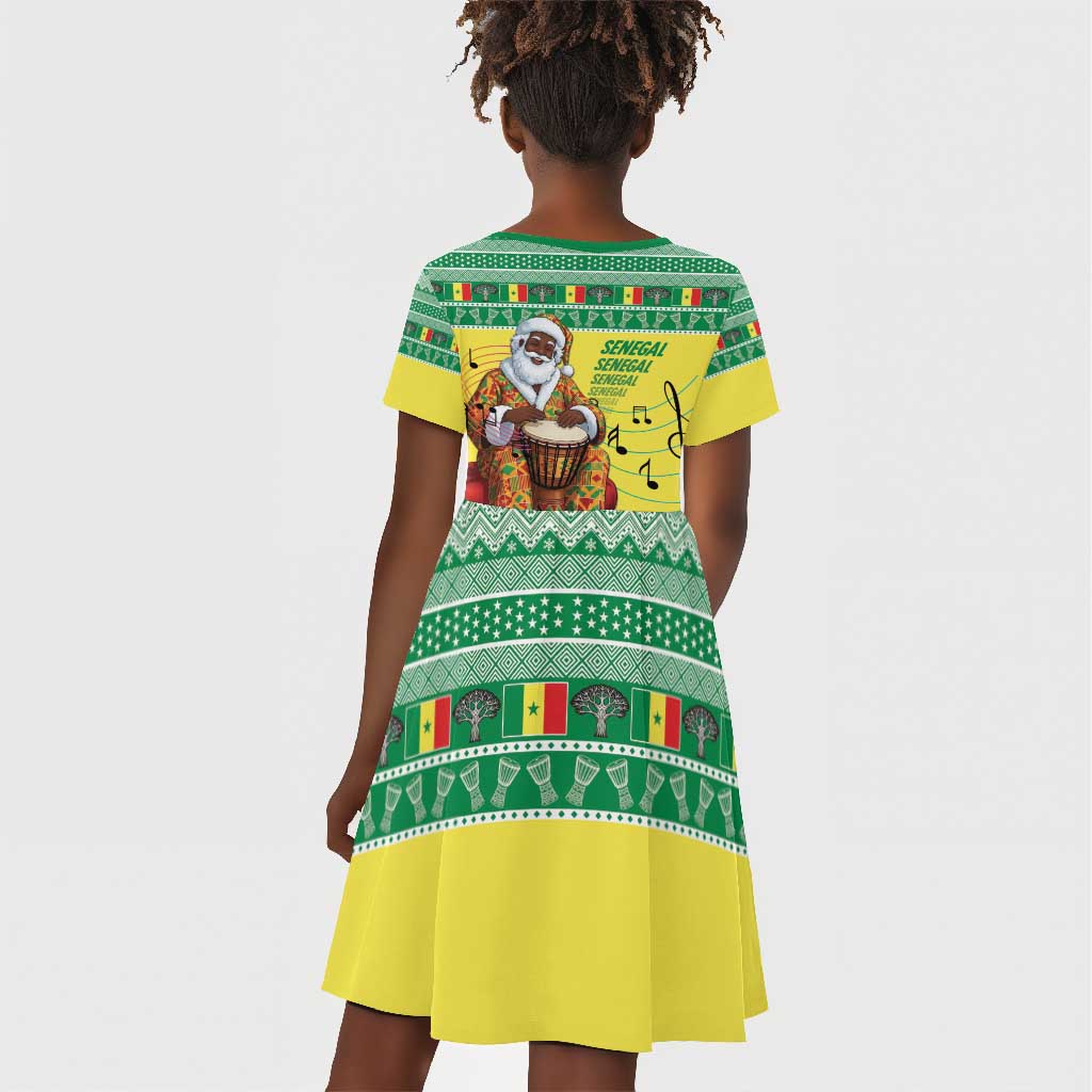 Afro Chirstmas in Senegal Kid Short Sleeve Dress Black Santa Playing Djembe Drum - African Pride