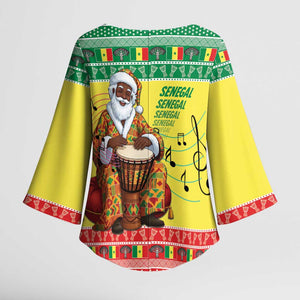 Senegal Christmas Kimono Sleeve Blouse Black Santa Playing Djembe Drum