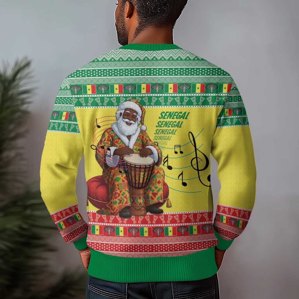 Afro Chirstmas in Senegal Ugly Christmas Sweater Black Santa Playing Djembe Drum - African Pride