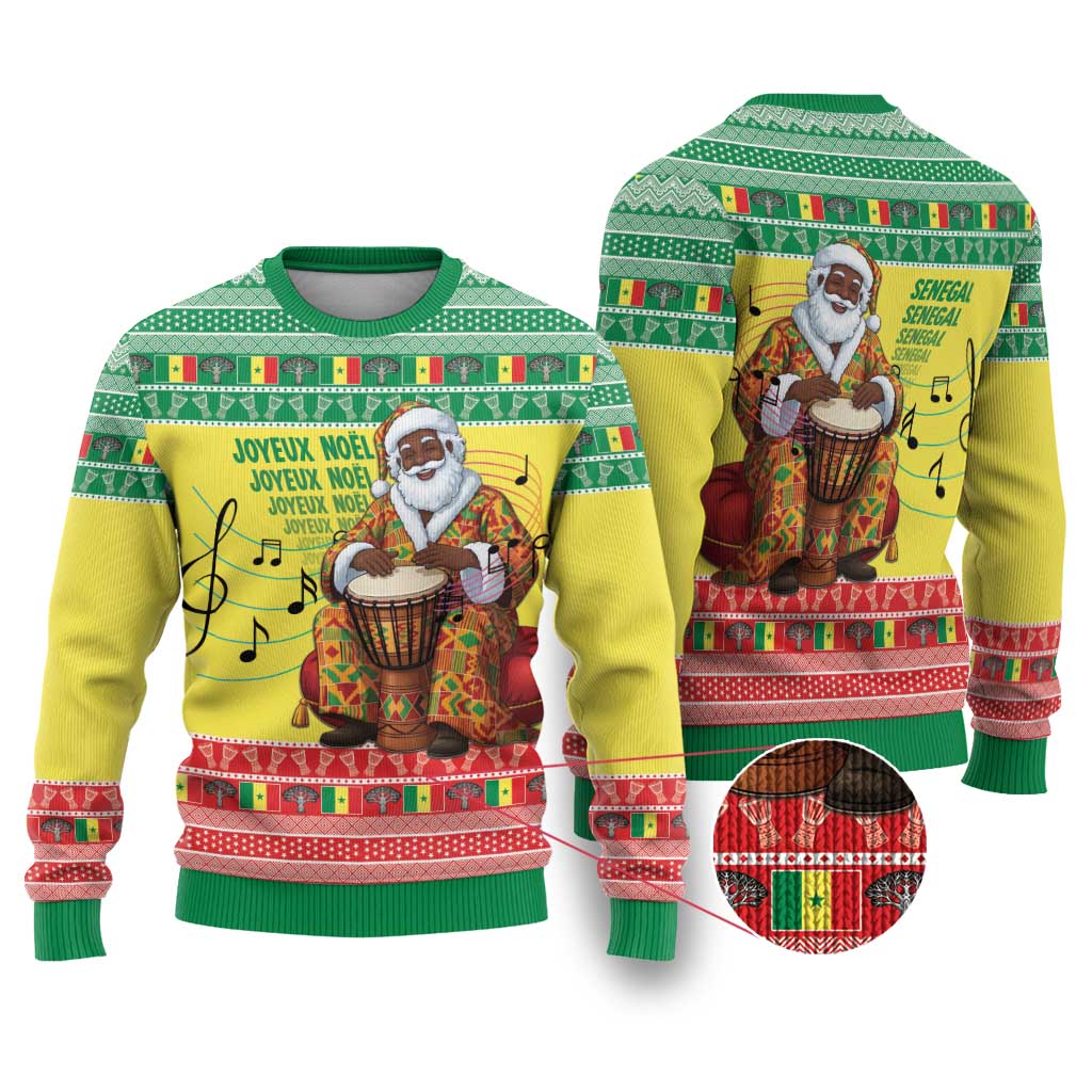 Afro Chirstmas in Senegal Ugly Christmas Sweater Black Santa Playing Djembe Drum - African Pride