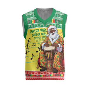 Afro Chirstmas in Senegal Christmas Knitted V-Neck Vest Black Santa Playing Djembe Drum - African Pride
