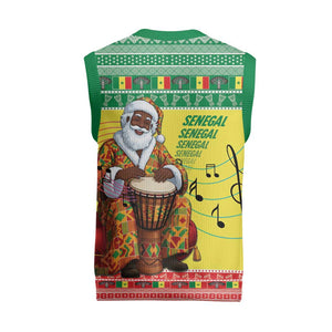 Afro Chirstmas in Senegal Christmas Knitted V-Neck Vest Black Santa Playing Djembe Drum - African Pride
