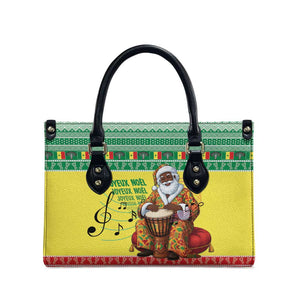 Senegal Christmas Leather Bag Black Santa Playing Djembe Drum