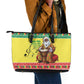 Afro Chirstmas in Senegal Leather Tote Bag Black Santa Playing Djembe Drum - African Pride