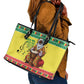 Afro Chirstmas in Senegal Leather Tote Bag Black Santa Playing Djembe Drum - African Pride