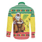 Afro Chirstmas in Senegal Long Sleeve Button Shirt Black Santa Playing Djembe Drum - African Pride