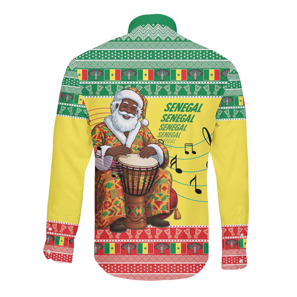Afro Chirstmas in Senegal Long Sleeve Button Shirt Black Santa Playing Djembe Drum - African Pride