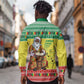 Afro Chirstmas in Senegal Long Sleeve Button Shirt Black Santa Playing Djembe Drum - African Pride