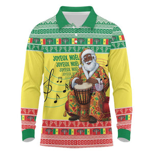 Afro Chirstmas in Senegal Long Sleeve Polo Shirt Black Santa Playing Djembe Drum - African Pride