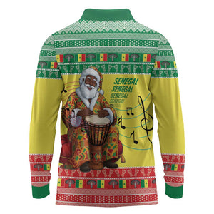 Afro Chirstmas in Senegal Long Sleeve Polo Shirt Black Santa Playing Djembe Drum - African Pride