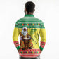 Afro Chirstmas in Senegal Long Sleeve Polo Shirt Black Santa Playing Djembe Drum - African Pride