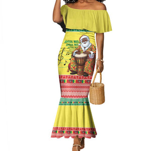 Afro Chirstmas in Senegal Mermaid Dress Black Santa Playing Djembe Drum - African Pride