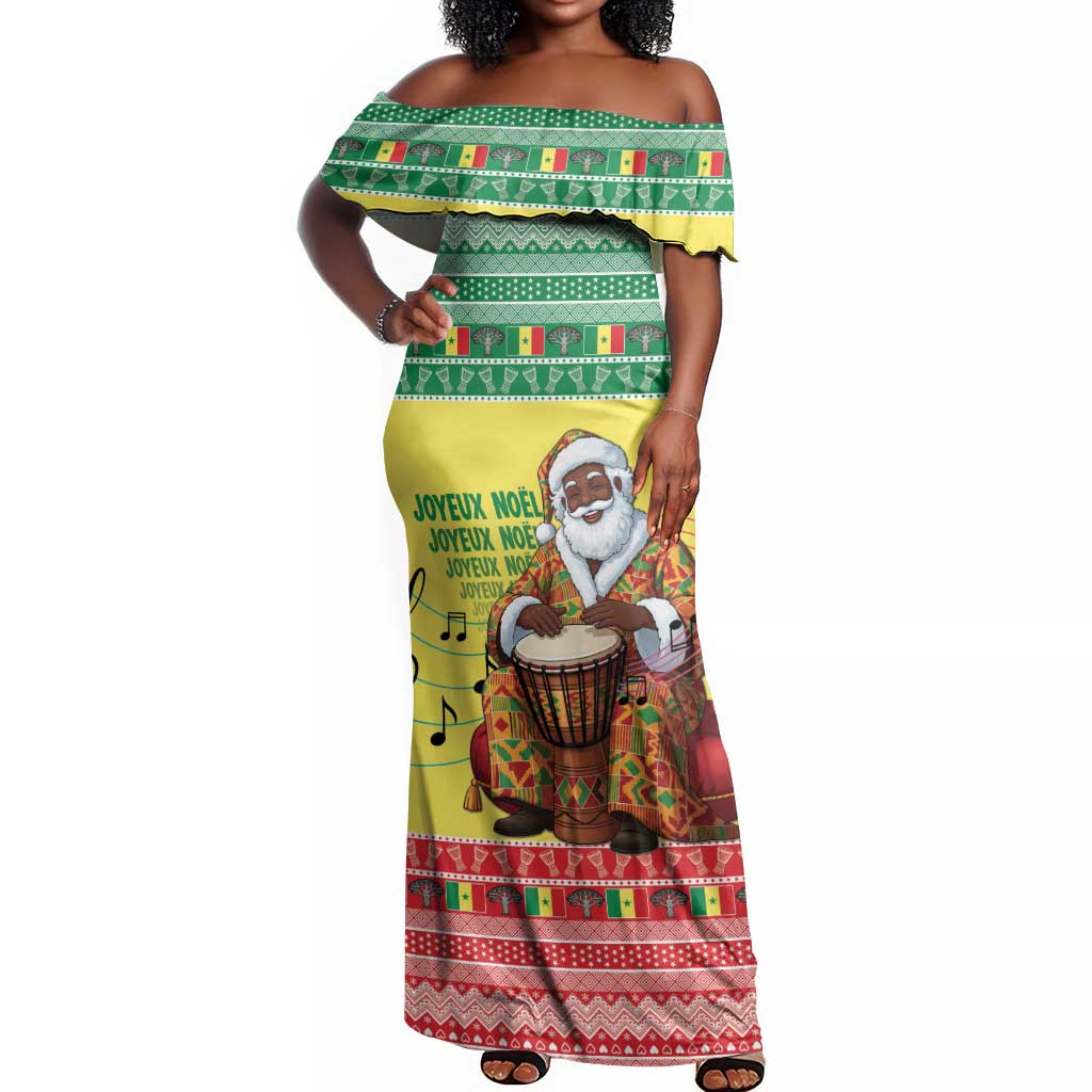 Afro Chirstmas in Senegal Off Shoulder Maxi Dress Black Santa Playing Djembe Drum - African Pride