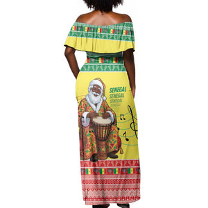Afro Chirstmas in Senegal Off Shoulder Maxi Dress Black Santa Playing Djembe Drum - African Pride