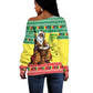 Afro Chirstmas in Senegal Off Shoulder Sweater Black Santa Playing Djembe Drum - African Pride