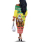 Afro Chirstmas in Senegal Off The Shoulder Long Sleeve Dress Black Santa Playing Djembe Drum - African Pride