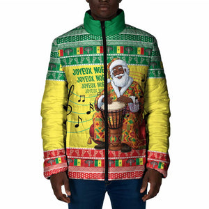 Senegal Christmas Padded Jacket Black Santa Playing Djembe Drum
