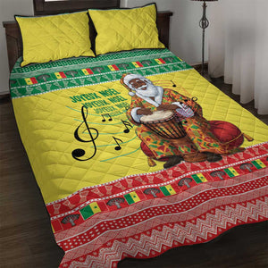 Afro Chirstmas in Senegal Quilt Bed Set Black Santa Playing Djembe Drum - African Pride