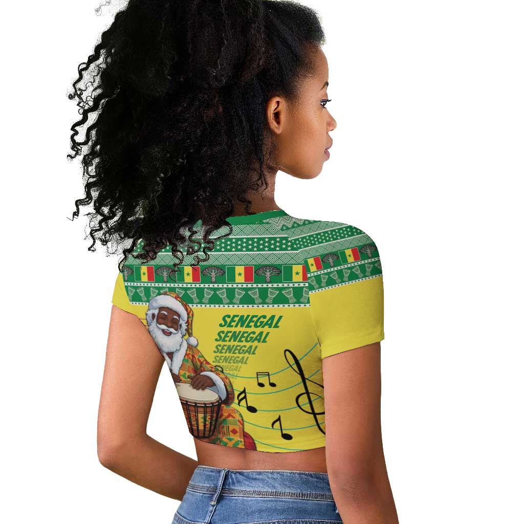 Afro Chirstmas in Senegal Raglan Cropped T shirt Black Santa Playing Djembe Drum - African Pride