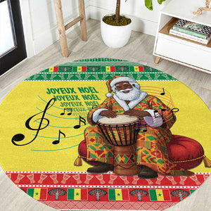 Afro Chirstmas in Senegal Round Carpet Black Santa Playing Djembe Drum - African Pride