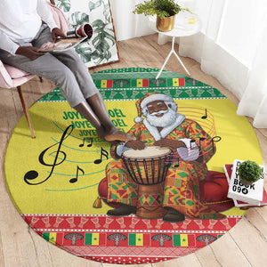 Afro Chirstmas in Senegal Round Carpet Black Santa Playing Djembe Drum - African Pride