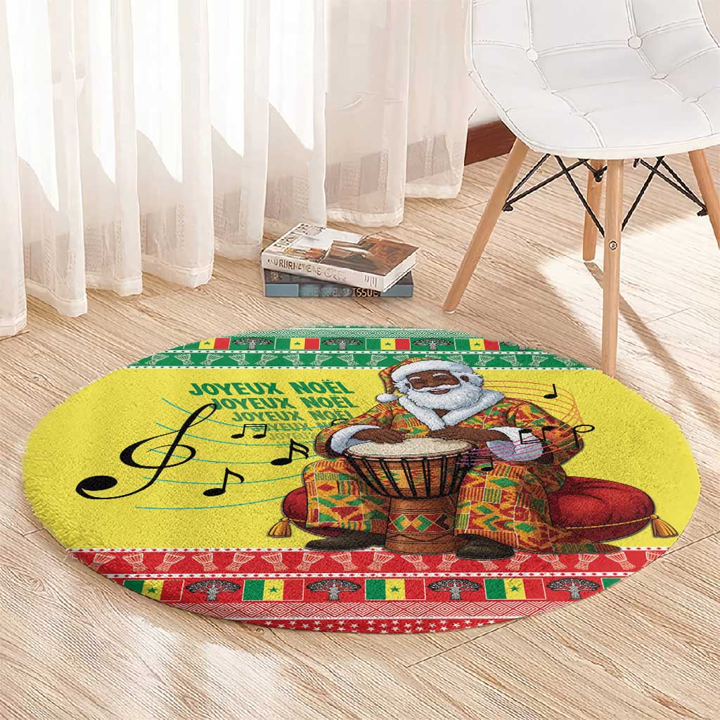 Afro Chirstmas in Senegal Round Carpet Black Santa Playing Djembe Drum - African Pride