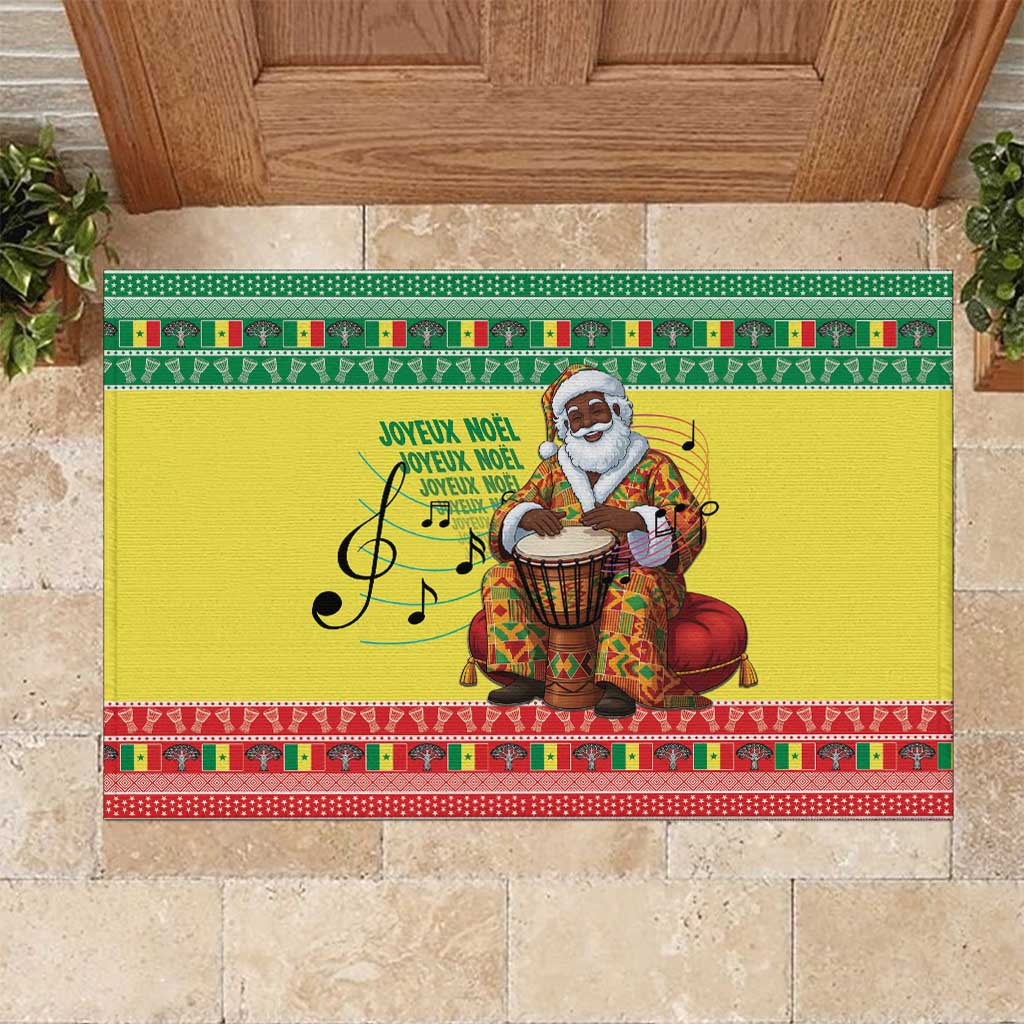 Afro Chirstmas in Senegal Rubber Doormat Black Santa Playing Djembe Drum - African Pride