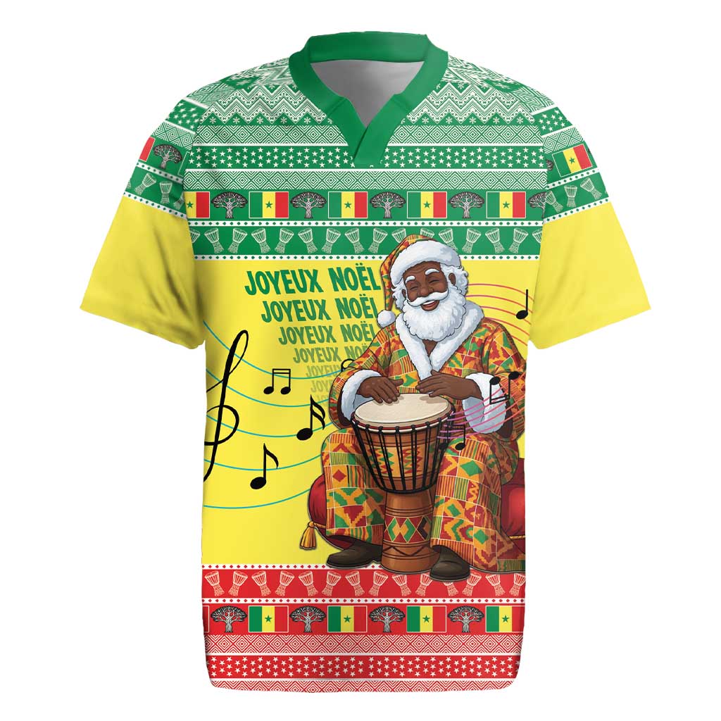 Afro Chirstmas in Senegal Rugby Jersey Black Santa Playing Djembe Drum - African Pride