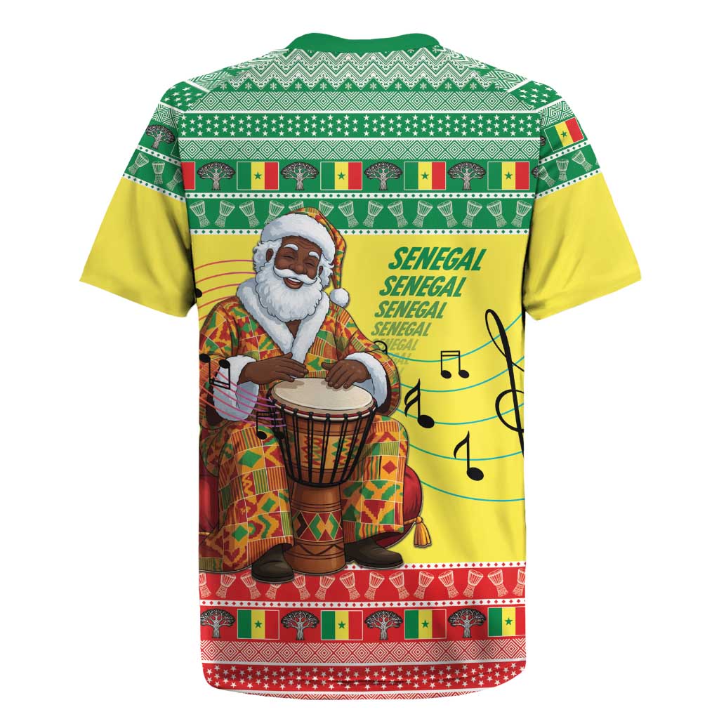 Afro Chirstmas in Senegal Rugby Jersey Black Santa Playing Djembe Drum - African Pride