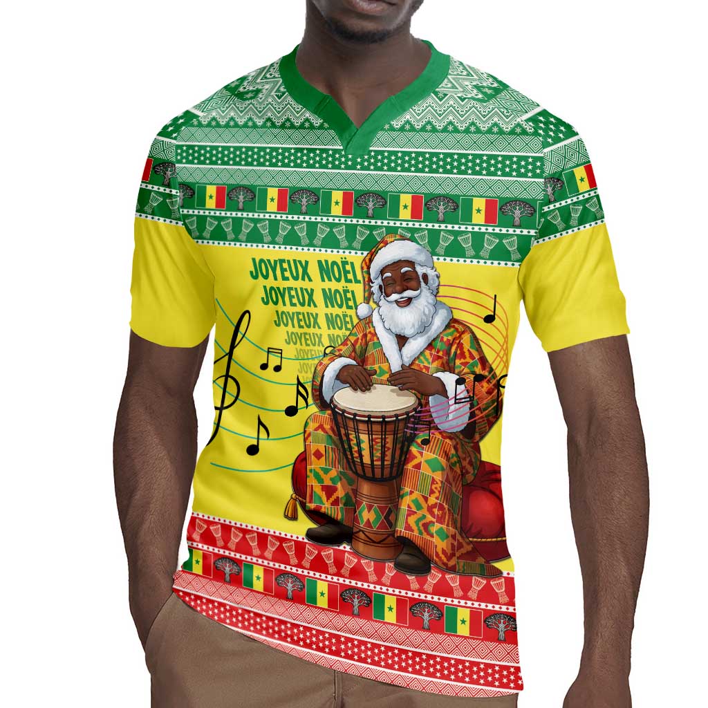Afro Chirstmas in Senegal Rugby Jersey Black Santa Playing Djembe Drum - African Pride