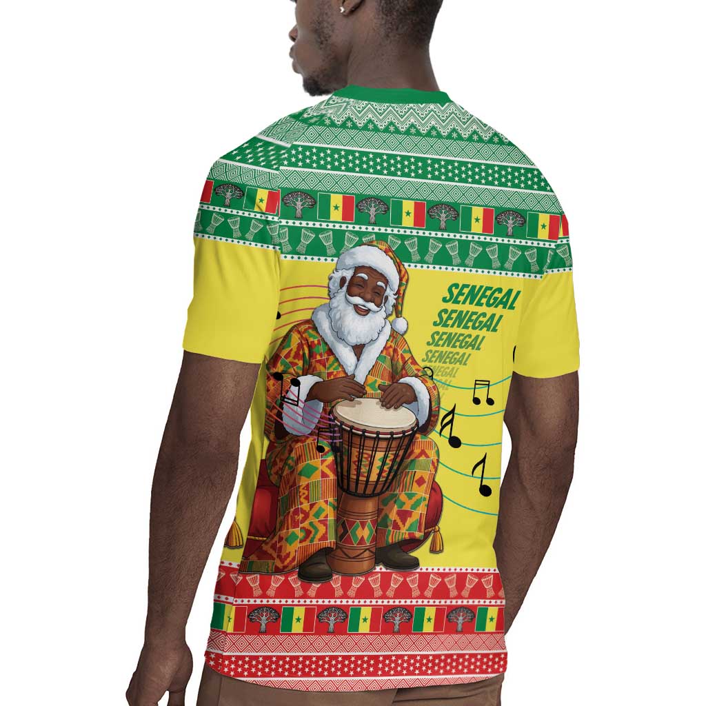 Afro Chirstmas in Senegal Rugby Jersey Black Santa Playing Djembe Drum - African Pride