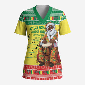 Senegal Christmas Scrub Top Black Santa Playing Djembe Drum - African Pride