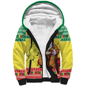 Afro Chirstmas in Senegal Sherpa Hoodie Black Santa Playing Djembe Drum - African Pride