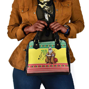 Afro Chirstmas in Senegal Shoulder Handbag Black Santa Playing Djembe Drum - African Pride