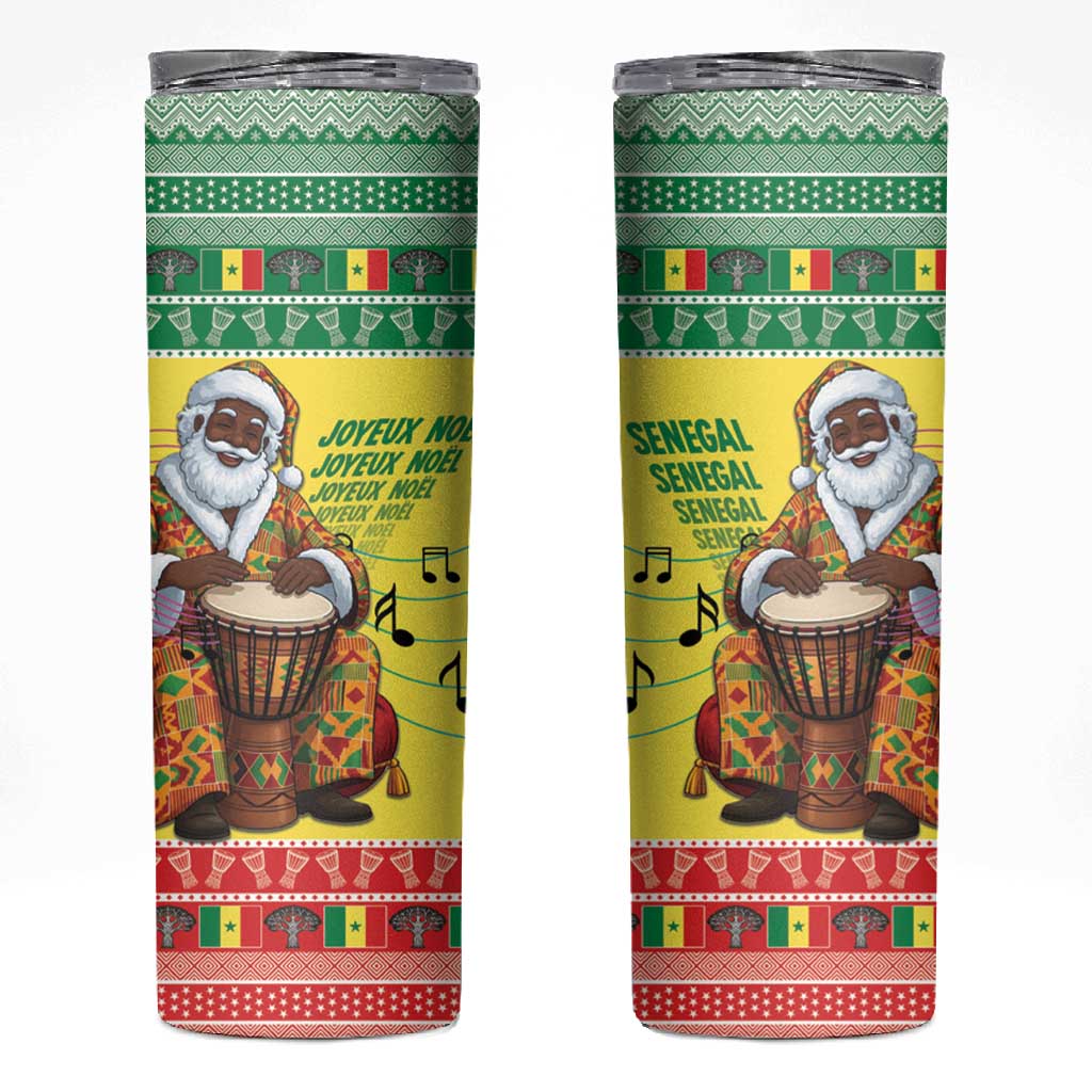 Afro Chirstmas in Senegal Skinny Tumbler Black Santa Playing Djembe Drum - African Pride