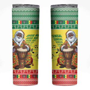 Afro Chirstmas in Senegal Skinny Tumbler Black Santa Playing Djembe Drum - African Pride