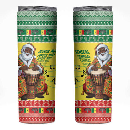Afro Chirstmas in Senegal Skinny Tumbler Black Santa Playing Djembe Drum - African Pride